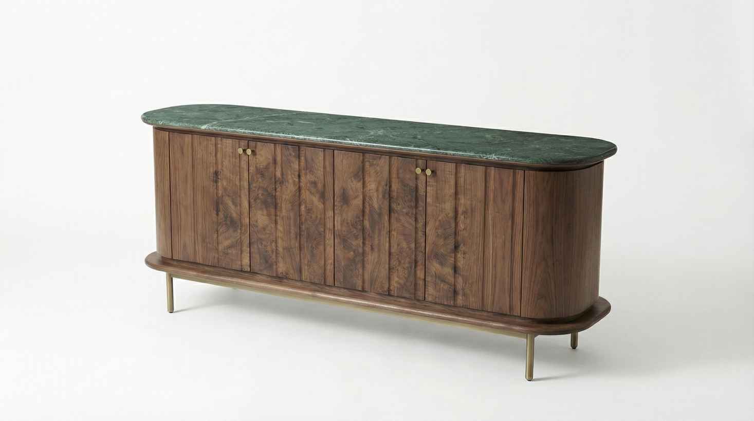 Curved Walnut Sideboard with Marble Top